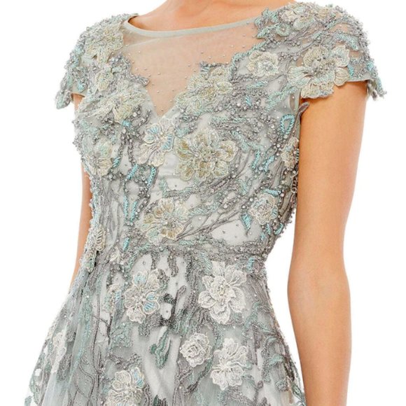 MAC DUGGAL 20294 FLORAL EMBROIDERED EMBELLISHED SHORT SLEEVE SEAMIST GOWN sz 12 - Picture 4 of 7